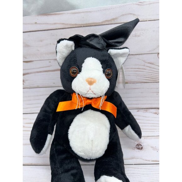 Wishpets Black Cat Plush 9" Halloween Witch Kittie Orange Bow White Belly Stuffe - Picture 2 of 8